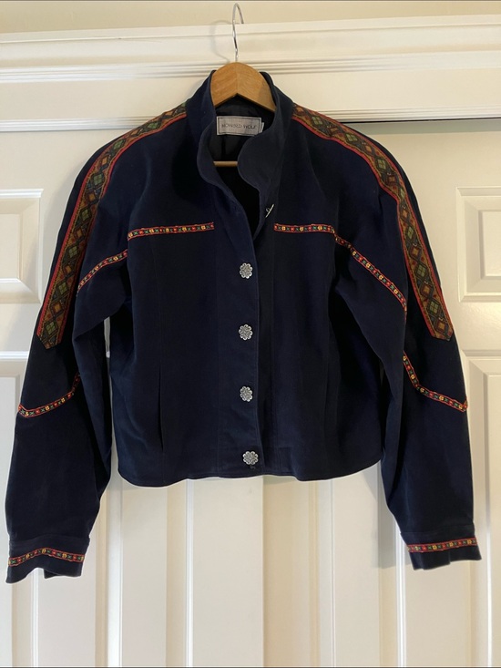 Howard Wolf Jackets & Blazers - Howard Wolf Navy Embroidered Suede Bomber Jacket